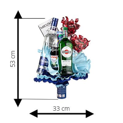 Bukiet prezentowy - Vodka Martini Cocktail Set – wysokość i szerokość bukietu