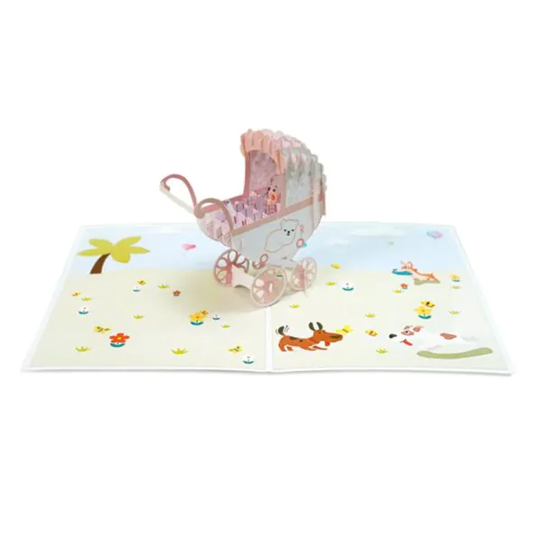 3D Kartka - Wózek (dziewczynka)